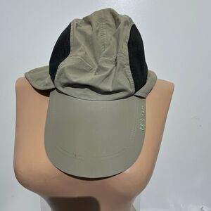 Columbia Men's Khaki Black PFG UPF 30+ Panel Cap Back Flap Chin Cord One Size